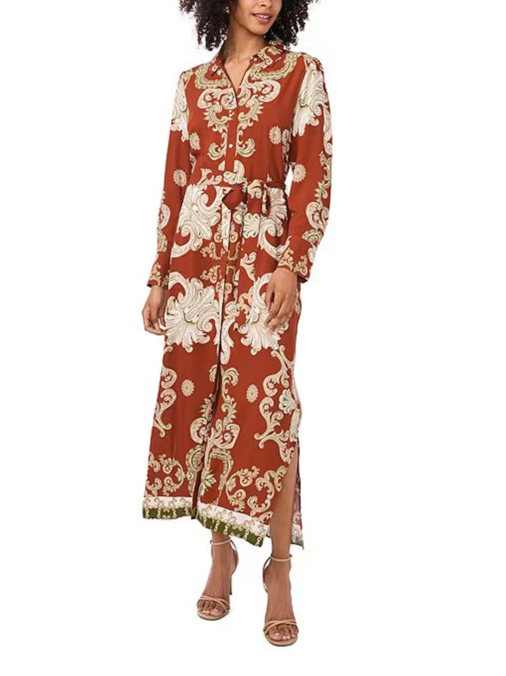 MSK Rust and Cream Paisley Maxi Jumpsuit